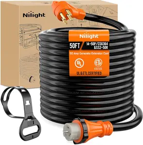 Nilight 50 Amp 50FT Generator Extension Cord 250V Heavy Duty 6/3+8/1 Gauge Pure Copper STW Wire ETL Listed 4 Prong 14-50P SS2-50R&CS6364 50F/50M Cable Suit for RV Home Use