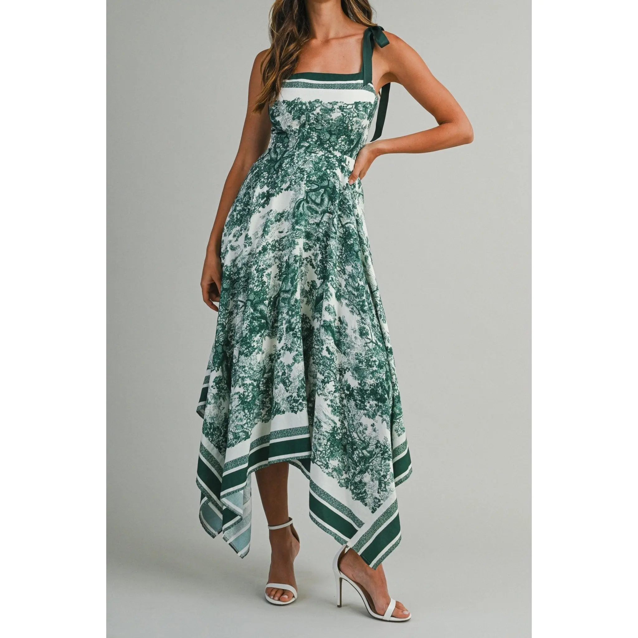 Toile Border Handkerchief Midi Dress