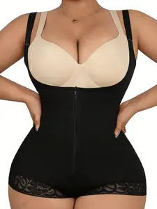 1 Count Women's High Waist Open Bust Bodysuit T Back Shapewear, Tummy Control & Butt Lift Full Body Shaper, Zipper & Hook Eye Closure Compression Jumpsuit, Colombian Style Fajas, Hourglass Figure Sculpting Jumpsuit, Suitable For Daily & Outing, Underwear