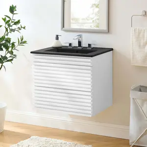 Modway Render 24" Wall-Mount Bathroom Vanity in White Black