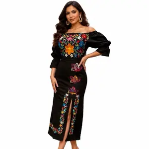 Women's Long Mexican Butterfly Gown - Embroidered Floral Design, Adjustable Straps for Customized Fit, Style & Elegance, Formal Wear for Ladies, S-3XL Sizing (Does Not Run Small)