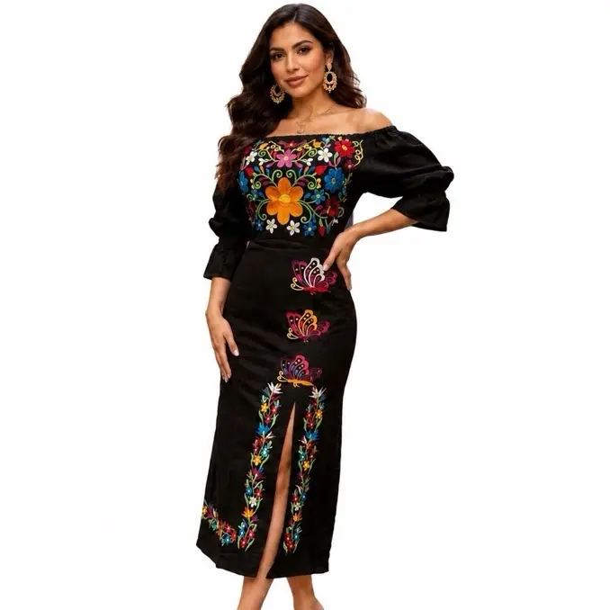 Women's Long Mexican Butterfly Gown - Don't Size Up* Embroidered Floral  Design, Adjustable Straps for Customized Fit, Style & Elegance, Formal Wear  for Ladies, S-3XL Sizing (Does Not Run Small) - TikTok