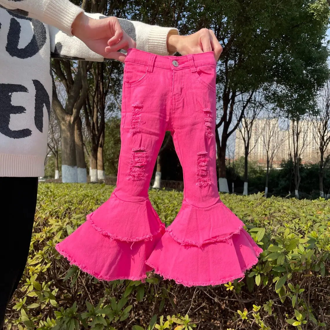 Girl Bell Bottom Jeans hot pink valentines day girl denim pant toddler jeans party wear