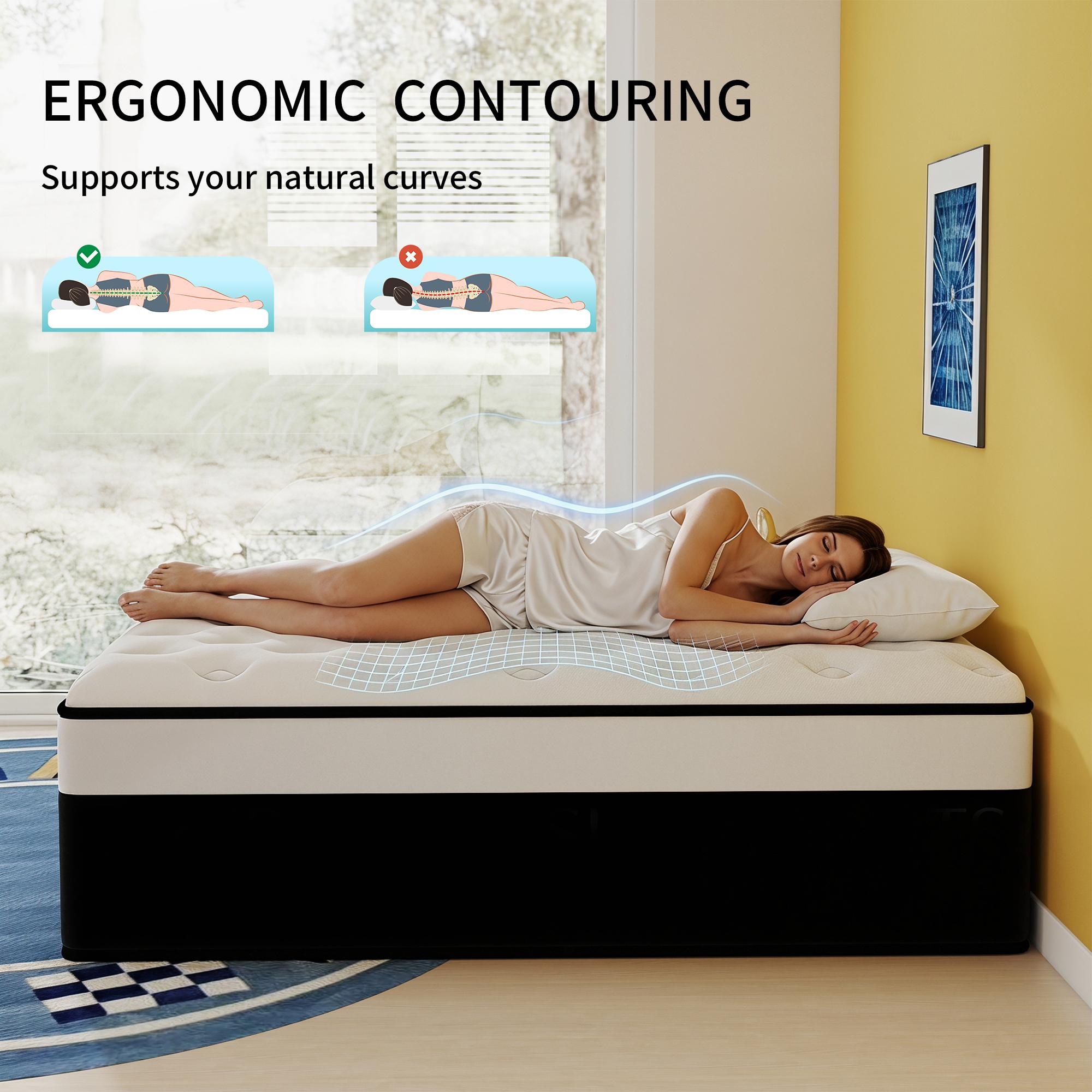 CHEHOON Twin Full Queen King Size Mattress in a Box 10/12/14 Inch Hybrid Mattresses Fiberglass-free Gel Memory Foam & Zoned Support Springs Pressure Relief Breathable Fabric Motion Isolation CertiPUR-US & OEKO-TEX