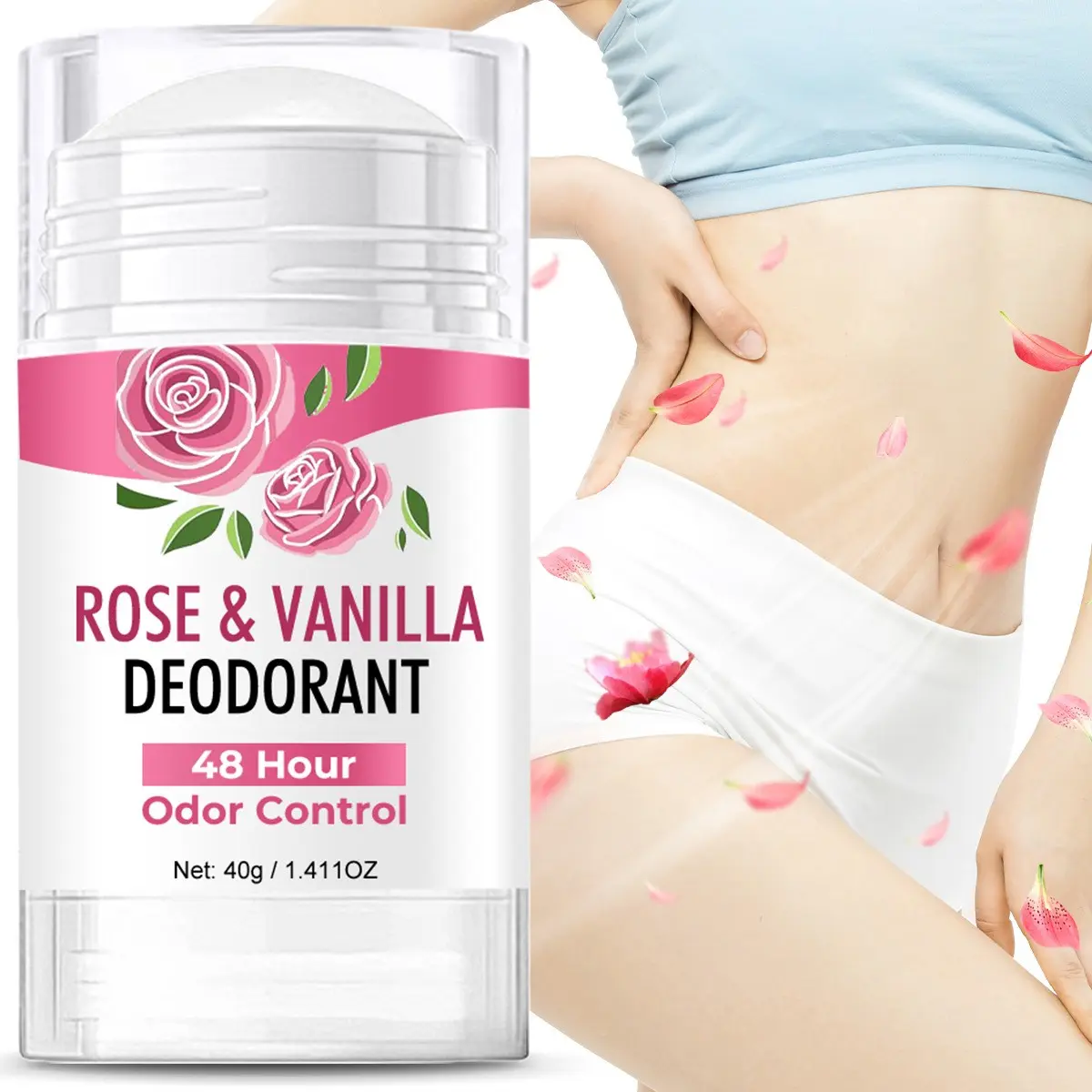 Rose Basil Deodorant Balm, Natural Deodorant, Non Toxic Deodorant, Fresh Scent, Aluminum-Free, Gentle on Skin, Sensitive Skin Deodorant, Plant-Based Ingredients, Long-Lasting Freshness, 40g