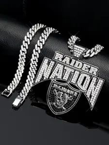 Rhinestone Decorated Pendant Necklace, Cuban Link Chain, Hip Hop Jewelry for Party, Daily Clothing Decor, Trendy All-match & Exquisite Jewelry for Birthday Gift