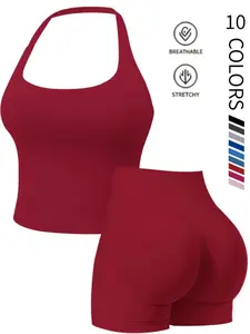 Buttery Soft 2-Piece Workout Set, Stretch Gym Set, High Waist Shorts & Halter Tank, All Day Comfort, Ideal for Fitness & Daily Wear, Soft Stretch Activewear