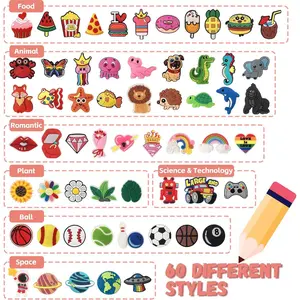 60 Pcs Cute Pencil Topper Decoration, Different Pencil Clip Designs, Suitable for School Prize, Classroom Reward, Gift Idea