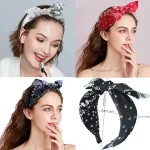 4PCS Paisley Bow Headbands for Women – Bandana Print Rabbit Ear Hair Accessories Set