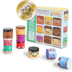 16-Piece Multiracial Magnetic Friends Play Set Wooden Diversity Building Blocks for Kids Multicultural Dolls for Creative Play & SEL Development Ages 1+