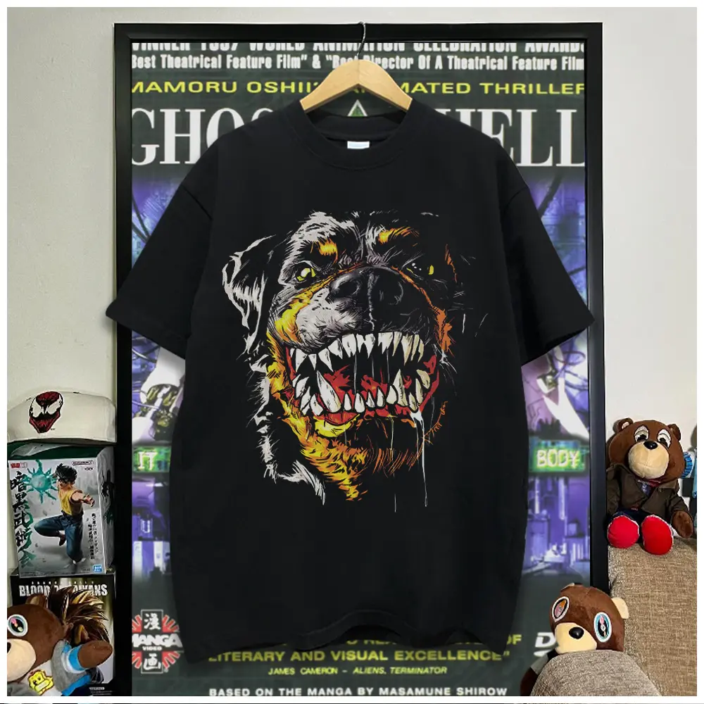 Bully Dog Vintage Graphic Print Men's Round Neck Tee, Casual Short Sleeve T-shirt for Summer, Fashion Men's Top for Daily Wear Menswear Tshirt Streetwear Crewneck Tropical Shortsleeve Black
