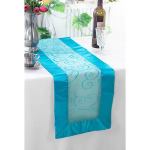 12.75"x108" Embroidered Organza Table Runner - Turquoise (1pc)