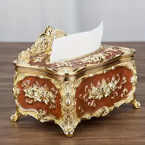 Luxury European Crown Tissue Box, Plastic Napkin Holder for Living Room, KTV, Hotel, Bar, Club, Elegant and Durable Paper Dispenser for Restaurant Use Decor Golden&Red