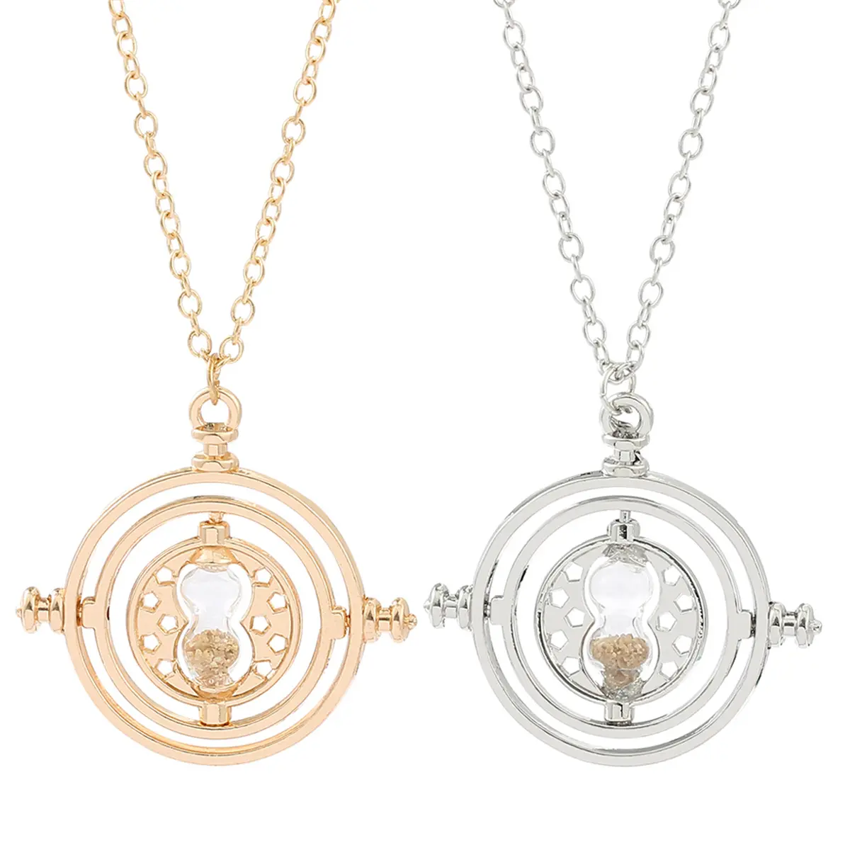 360-Rotatable Hourglass Timer Pendant, Rotating Potter Cosplay Prop, Astronomical Time Converter, Magic School Fans' Fashion Costume Jewelry Necklace Gift