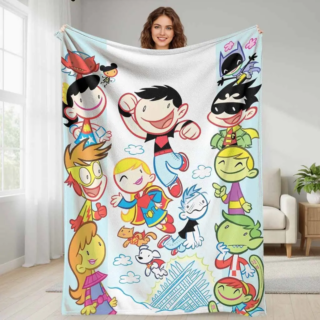 Superhero Cartoon Flannel Blanket - Vivid Comic Character Print, Ultra Soft, Lightweight, Breathable, Fuzzy Texture, Warm Throw for Living Room Bedding Decor, Travel, Unique Gift for Friends Family