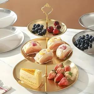 Stainless steel three-layer luxury cake rack - elegant dessert display, fruit platter, birthday party centerpiece, durable, easy to clean, perfect for Christmas, restaurants, family gatherings, table decorations, and party supplies