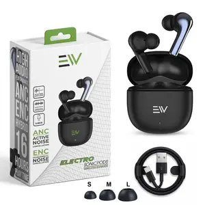 Electronic World ANC Wireless Earbuds,Bluetooth 5.3 Noise Cancelling Earbuds with 6 Mics,ENC Clear Calls,16H Playtime,TWS Bluetooth Earbuds with Charging Case Black