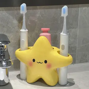 Cute Cartoon Star Toothbrush Holder, Standup Brush Holder, Bathroom Storage Rack, Space-Saving Brush and Paste Organizer, Toothbrush Holder Organizers, Durable Plastic Structure
