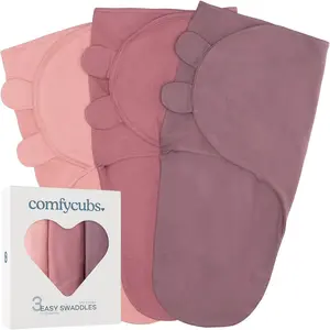 Easy Swaddle Blanket 3 Pack - 100% Cotton Newborn Wrap, Small for 0-3 Months Infants, Breathable and Durable Sleep Sack for Babies - Blush, Mauve & Mulberry