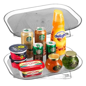 Delight 2-Pack Refrigerator Lazy Susan - Clear Rectangular Turntable Tray Organizer for Fridge, Cabinet & Pantry with 360° Rotating Swivel Shelf