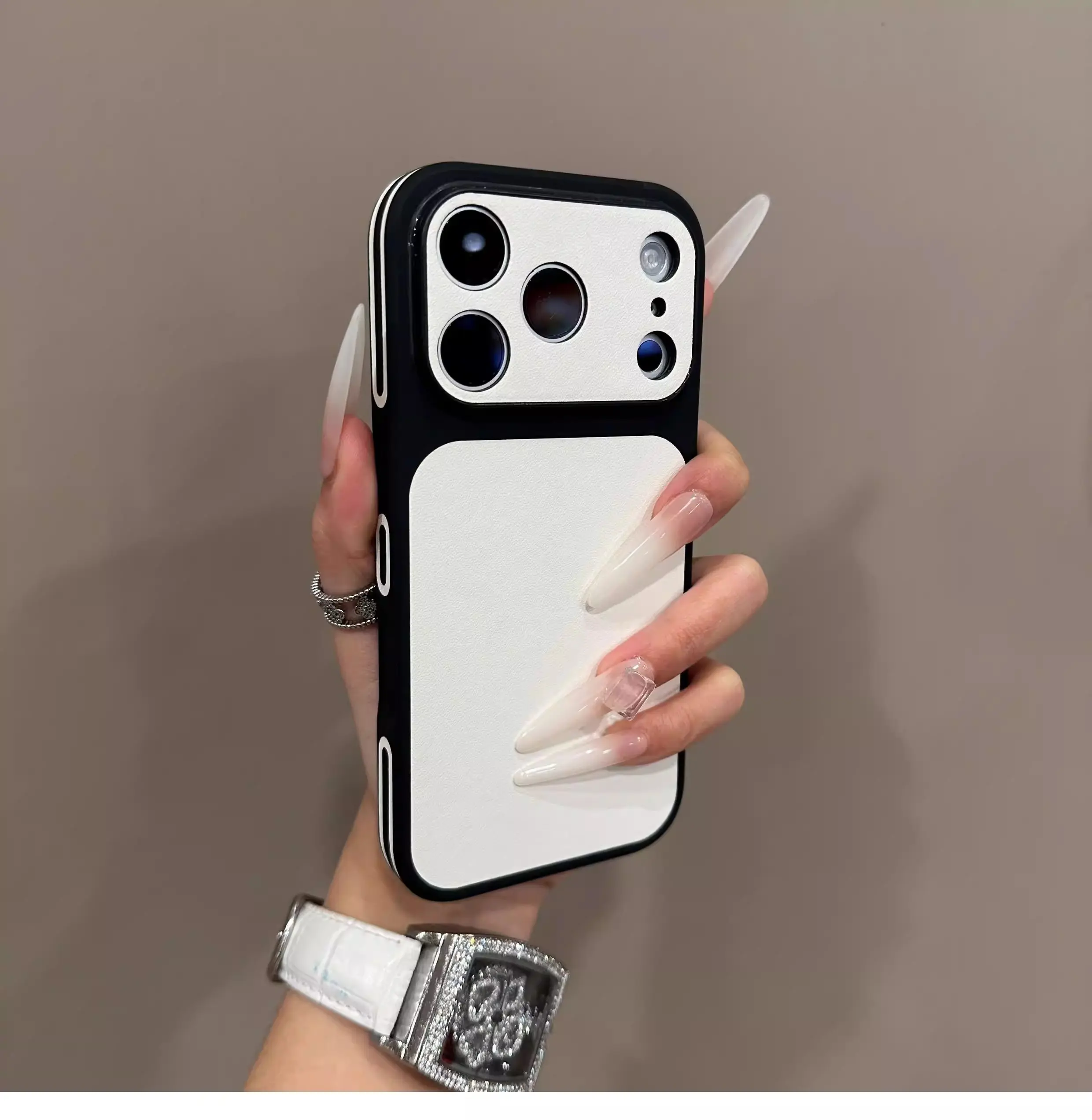 INS Style Color-Block Large View Window Vegan Leather Phone Case for iPhone  17 Pro Max,