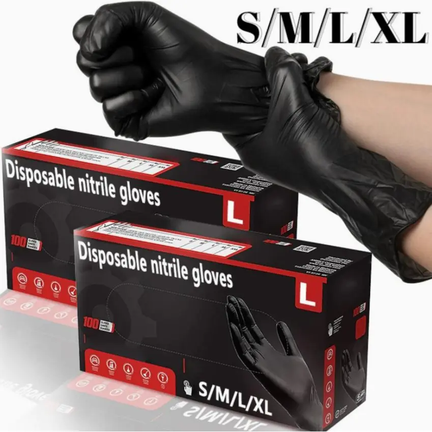 Black Nitrile Gloves – High Elasticity, Multi-Purpose, Food Safe & Chemical Resistant for Kitchen Cleaning, DIY, Salon & More