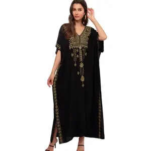 Women Ethnic Print Kaftan Dress Plus Size Swimsuit Cover Up,Mrs. Roper Kaftan, Swimsuit, bubu, mumu, Casual Womenswear Boho Caftan Baggy -Embroidered tassel