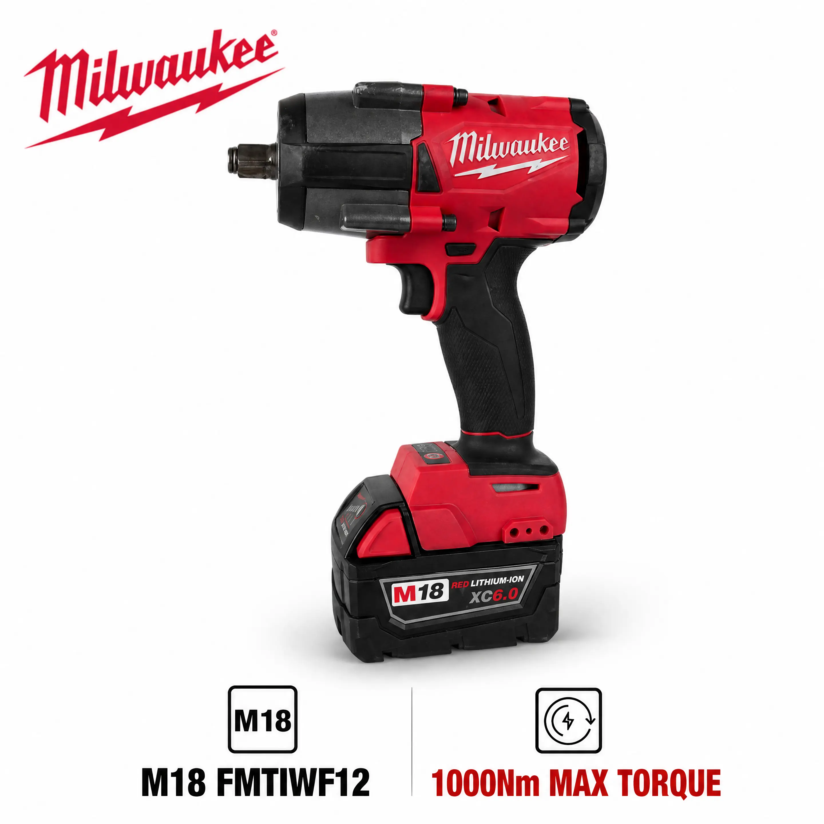 Milwaukee M18 FMTIWF12 18V Cordless Impact Wrench - 1/2 in Square Drive, 3-Speed Adjustable Control, 1000Nm Breakaway, 750Nm Fastening Torque, Fits M22 Bolts, For Automotive Repair, Heavy-Duty Construction Bolt Work