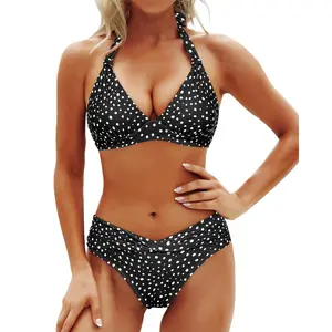 Women's High-End 2-Piece Halter Bikini Set, Deep V-Neck Push-Up Design, High Waist, Stretch Fabric, Quick-Dry Material, European & American Sexy Swimwear for Pool Use, Halter Bikini Top, Women's Swimsuits