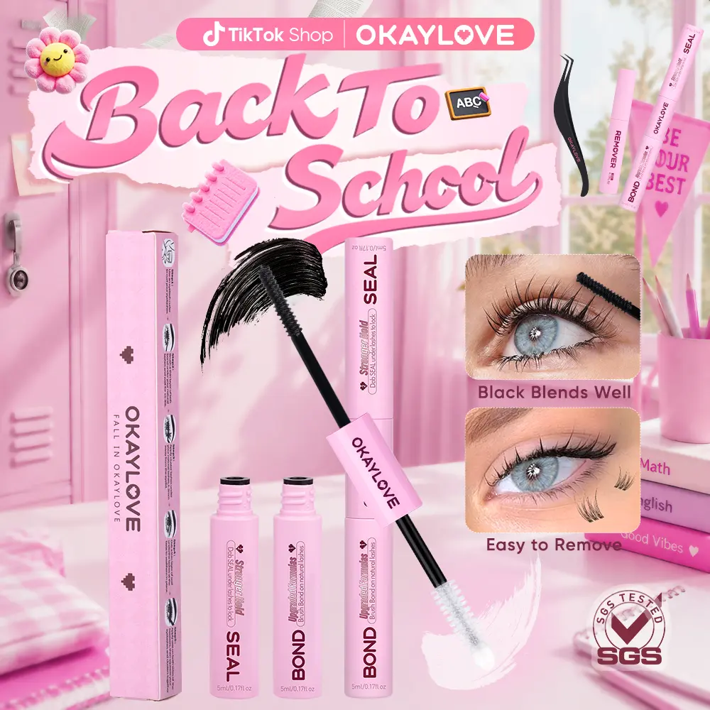 OKAYLOVE Cosmetic Makeup Lash Bond and Seal Kit - Black & White Lash Glue, Strong Hold, Waterproof, Long-Lasting, Suitable for Overnight Wear, Ideal Girl Gifts for DealsForYouDays,back to school