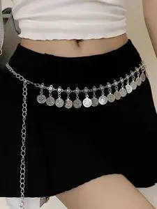Chain Belt  Chain Belt for Women Fashion Plus Size Gold Silver Waist Chains Metal Coin Waist Belts Chains Layered Trendy Belly Belts for Women Dress Vintage Accessories Fashionable