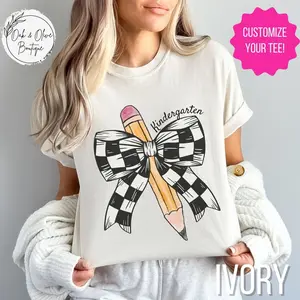 Back to School Teacher T- Shirt, Retro Teacher Coquette Pencil Bow Tee, Comfort Colors First Day of School