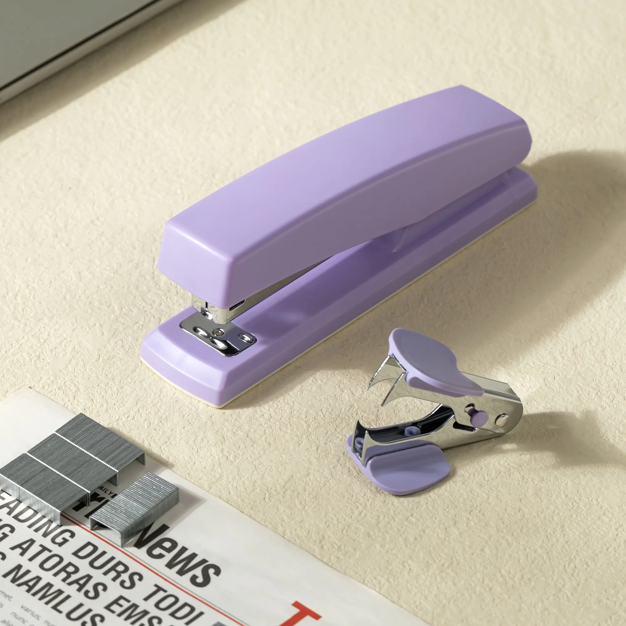 New 7 Sets  Deli Stapler With 1000 Staples And Staple Remover Set  Purple Stapler For Office & School