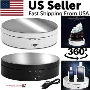 US Seller 360° Electric Motorized Rotating Display Stand - Jewelry Photography Show Holder, Black, with USB Charging Features - Organiser