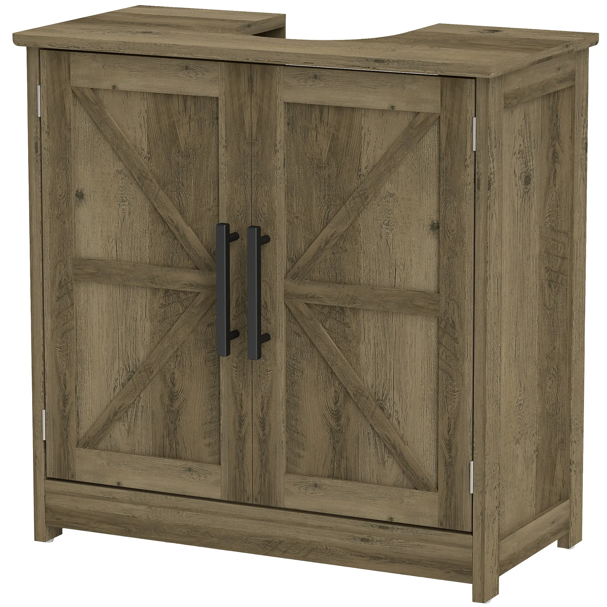 Farmhouse Pedestal Sink Floor Cabinet, Light Gray Bathroom Storage Cabinet with 2 Barn Doors and Adjustable Shelf