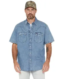 Wrangler Men's Brushpopper Vintage Denim Short Sleeve Snap Western Shirt - 112374816