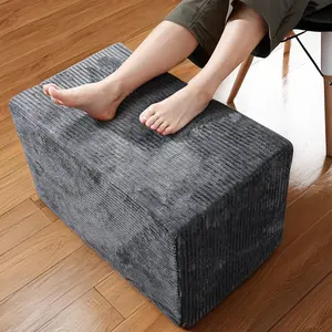Rectangular Pouf Ottoman Stuffed Floor Pouf with Foam Chunk Filling Soft Coral Fleece Furry Foot Rest Stool Multi-Use Ottoman for Living Room Wide Stripe Boho Decor Dark Grey