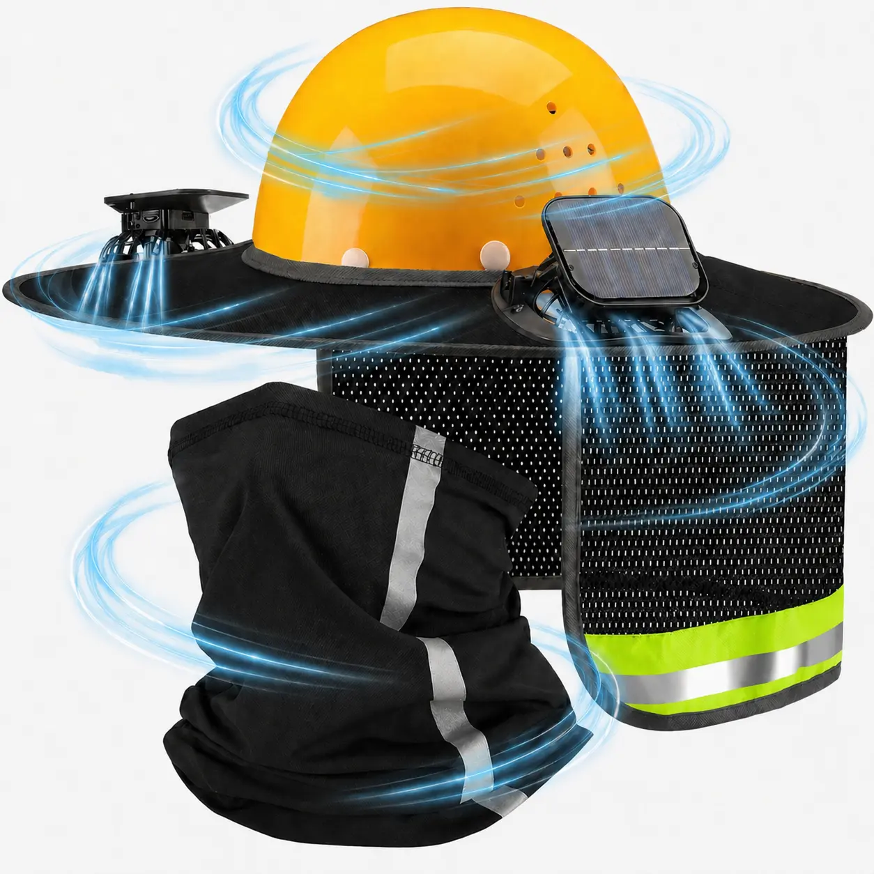 1 Set Safety Full Brim Hard Hat with Solar Fan Neck Sunshade High Visibility Mesh Reflectors Construction Worker Work Accessory Dad Gift Summer Protection Hat