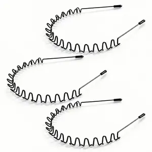 Metal Hair Bands Men's Headband Elastic Zigzag Headbands Outdoor Sports Headbands Fashion Simple Anti-Slip Hair Accessories (3 Pack)
