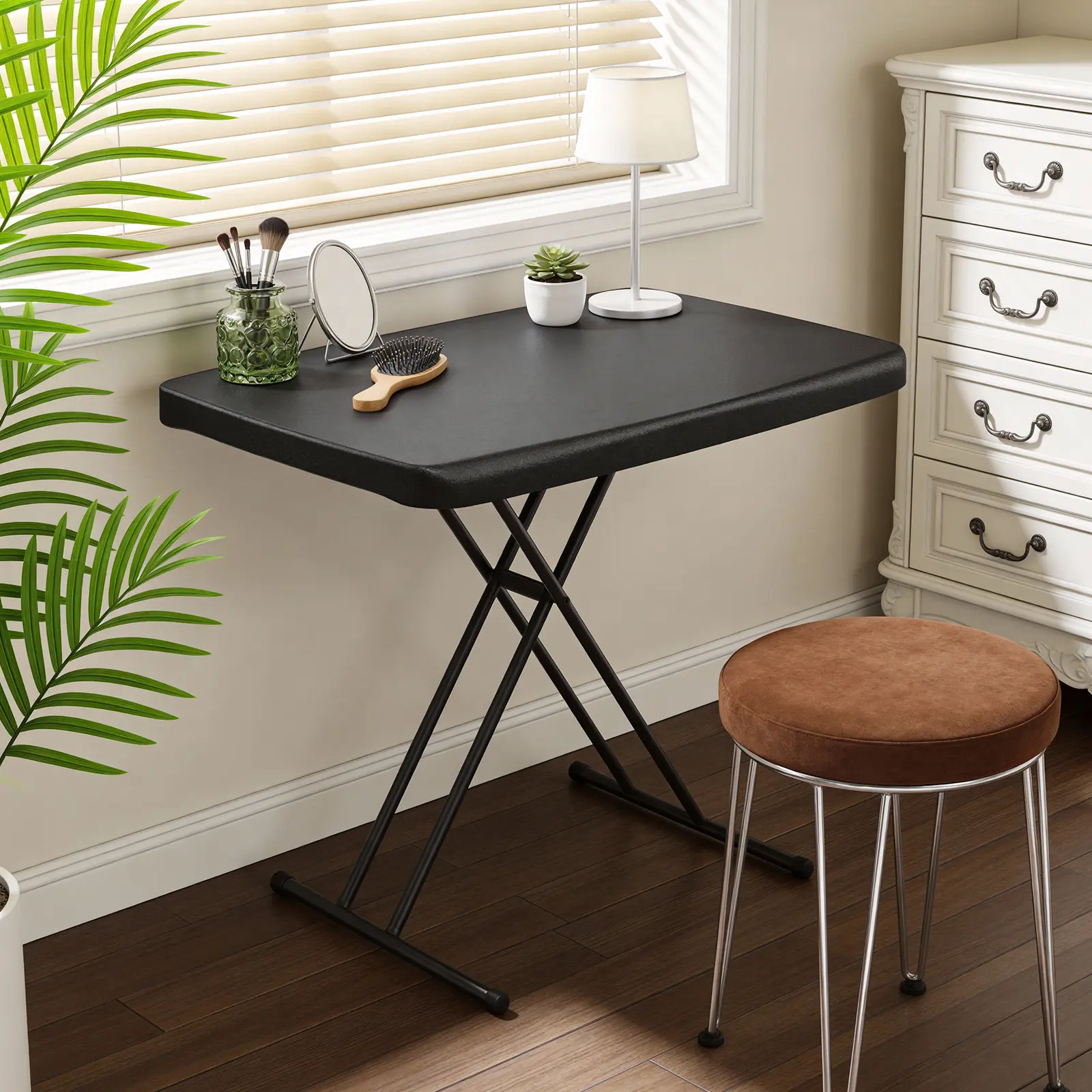 Folding  30 Inch - Small Desk Adjustable Height TV Tray for Laptop, Couch, Camping - Heavy Duty Utility Foldable  for Small Spaces, No Assembly Required, White Granite drainage plug camp stove carry handle outdoor picnic balcony backyard garden end table