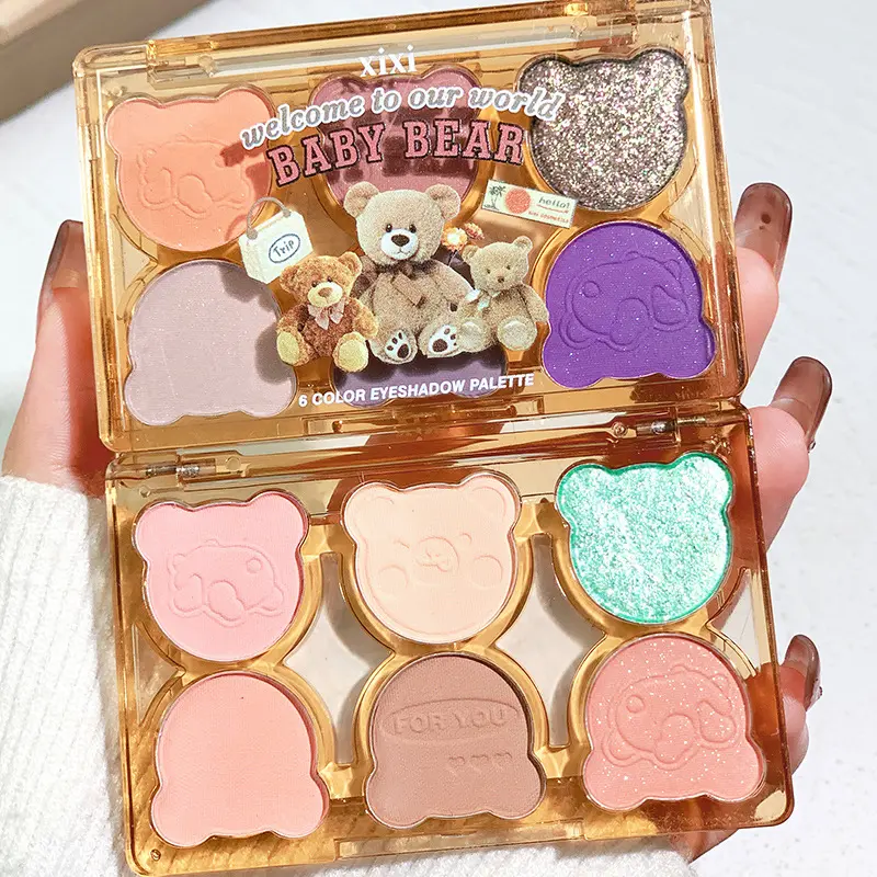 Makeup Bear Six-Color Eyeshadow Cool Shimmering Purple-Blue Contrast Y2K Inspired Smoky Cut-Out Eye Look Sparkly Shimmer Eyeshadow Eyeshadow Palette