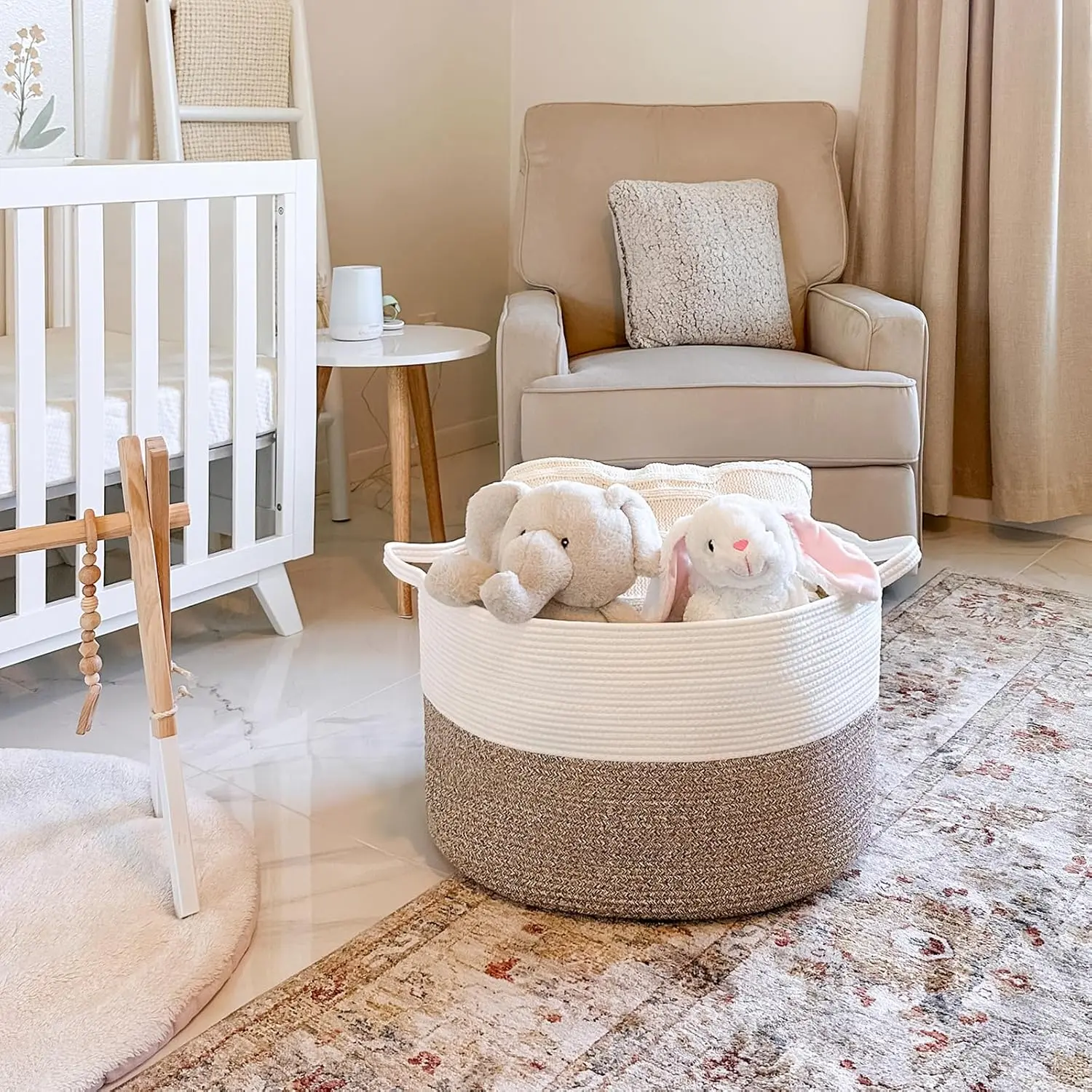 XXXLarge Blanket Basket for Living Room 21.7" x 21.7" x 13.8"-Storage Basket with Handle for Organizing Toy Pillows Woven Cotton Rope Laundry Basket Stuffed Animal Toy Storage for Play Room XXXLarge Blanket Basket for Living Room 21.7" x 21.7" x 13.8"-Storage Basket with Handle for Organizing Toy Pillows Woven Cotton Rope Laundry Basket Stuffed Animal Toy Storage for Play Room