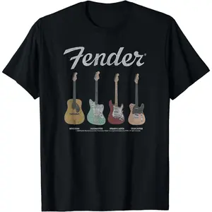 Cotton Short Sleeve Fender Vintage Guitar Lineup T-Shirt for Men Women for Daily Wear