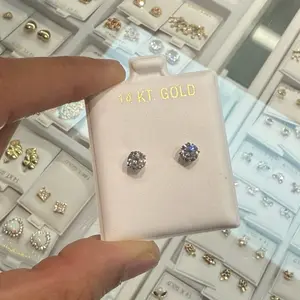 14k Gold Earrings Broqueles with White Zirconia Stones for Elegant Everyday Wear
