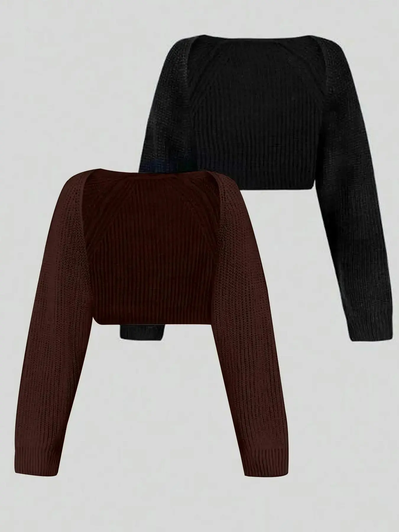 Women's Textured Raglan Sleeve Shrug Set, Casual Fitted Long Sleeve Knitwear for Spring & Fall, Ladies Knit Clothes, Womenswear, Ideal for Daily Wear