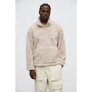 Relaxed Quarter Zip Faux Fur Jacket - Cream