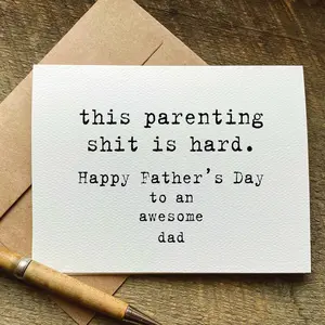This Parenting Shhiz Is Hard Fathers Day Card - Funny Father's Day Card for Dad from Daughter & Son & Wife - Fathers Day Present - Greeting Card