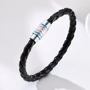 Transgender Pride Leather Rope Bracelet