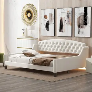 Full Size Upholstered Daybed with Modern Luxury Tufted Button, Wooden Daybed Frame, Velvet Sofa Bed, No Box Spring Needed