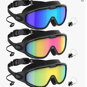 MerSun Goggles Swimming Adult Swim-Goggles: Wide View with UV400 Protection Anti Fog No Leak for Men and Women 3 Pack fit outdoorfun Swim Kit Nose Clips Swim Glasses